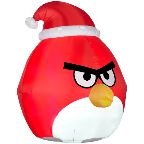 5' Red Angry Bird with Santa Hat Airblown Christmas Decoration