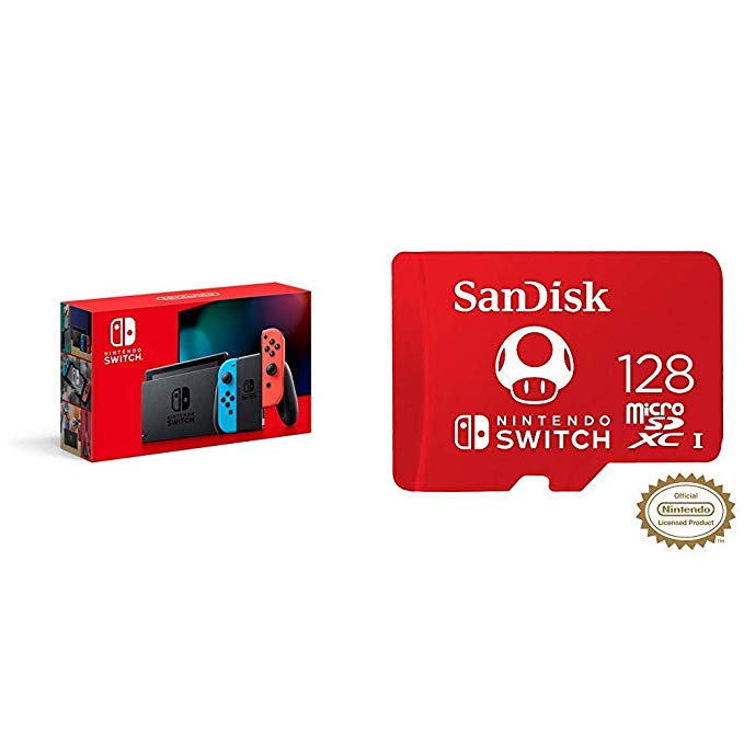 Nintendo Switch with Neon Blue and Neon Red Joy‑Con - HAC-001(-01)   128GB MicroSDXC UHS-I Card