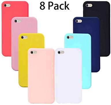 [8 Pack] iPhone 7/8 Case, Anti-Drop Soft Silicone Gel Rubber Bumper Phone Case Shell Shockproof Case Cover for iPhone 7/8 -Red, Purple, Yellow, Pink, White, Green, Blue, Black