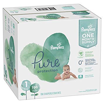 Size 1, 198 Count - Pampers Pure Disposable Baby Diapers, Hypoallergenic and Fragrance Free Protection, ONE Month Supply