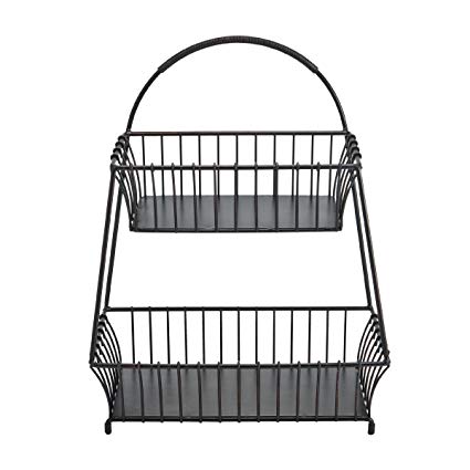 Gourmet Basics by Mikasa 5190753 General Store 2-Tier Flatback Metal Storage Basket 18-Inch Antique Black