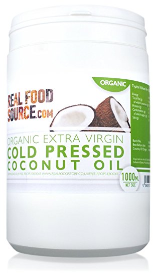 RealFoodSource Certified Organic Extra Virgin Cold Pressed Coconut Oil (4 X 1 Litre Container)