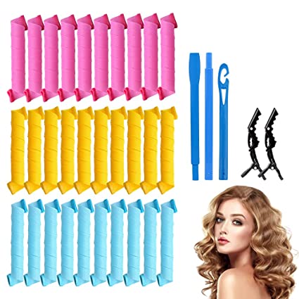 30 Pieces Hair Curlers Styling Kit,No Heat Hair Curls Wave Hair Curlers,Magic Hair Roller with Styling Hooks and 2 Hairpin for Women Extra Long Hair (55cm,22 Inch)