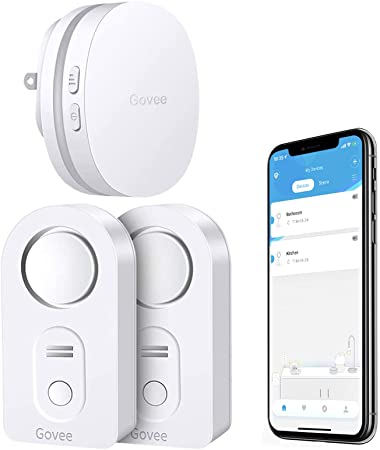 Govee WiFi Water Sensor 2 Pack, 100dB Adjustable Alarm and App Notifications, Leak and Drip Alerts by Email, Detector for Home, Bedrooms, Basement, Kitchen, Bathroom, Laundry(Not Support 5G WiFi)