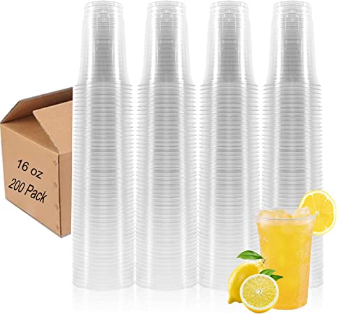 POSTA 200 Pack Clear Plastic Cups | 16 oz Plastic Cups | Disposable Cups | Plastic Water Cups | Plastic Beer Glass | Clear Plastic Cold Party Cups | Drinking Cups
