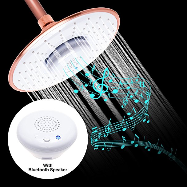 Bluetooth Shower Head - Rain Shower Head with Removable Waterproof Speaker by Mindful Design (White)