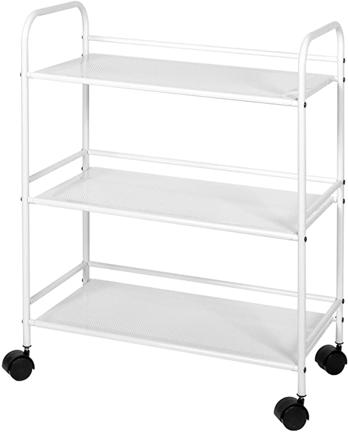 Richards Homewares RollingCart White Shelves with Wheels with Heavy Duty Metal Frame Supports 30 lbs per Tier - Utility Storage Carts Organizer with 3Shelves, 3