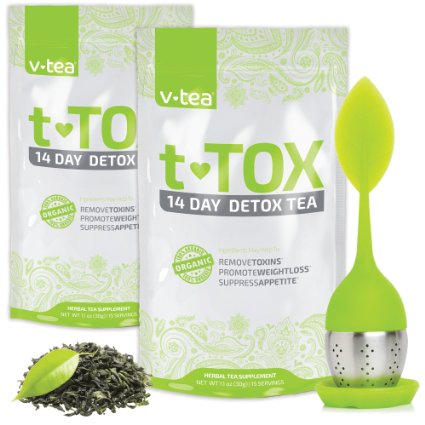 v tea Teatox 28 Day Detox: Body Cleanse, Weight Loss, Reduce Bloating, 100% Organic with Tea Infuser