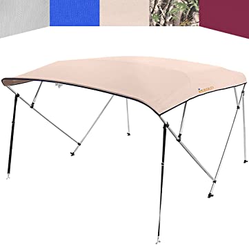 KING BIRD 4 Bow Bimini Top Cover Sun Shade Boat Canopy Waterproof 1 Inch Stainless Aluminum Frame 54" Height with Rear Support Poles and Storage Boot 5 Colors 5 Sizes