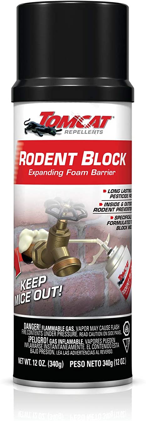Tomcat Rodent Block Expanding Foam Barrier - Specifically Formulated to Block Mice, Long Lasting and Pesticide Free, Foam Spray Keeps Mice from Coming Inside The House, 12 oz.