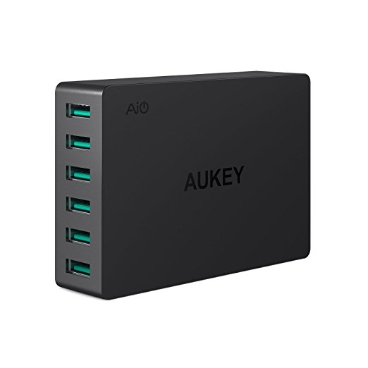 AUKEY USB Wall Charger 6 Ports 60W with AiPower Tech for iPhone X / 8 / 8 Plus, Samsung Galaxy S8 / S7, HTC, LG, iPad Pro / Air / mini and more