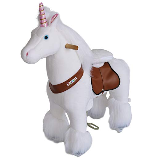 PonyCycle Official Ride-On Unicorn Toy No Battery No Electricity Mechanical Horse White Giddy up Pony Plush Walking Animal for Age 3-5 Years Small Size - N3042