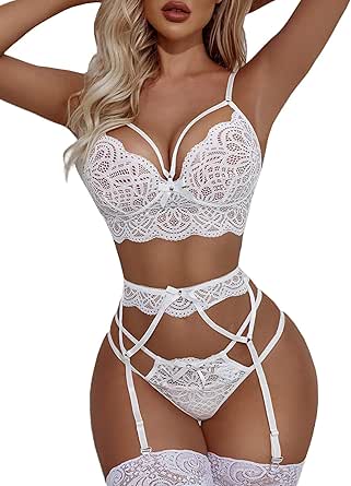 Avidlove Women Lingerie Set with Garter Belts Sexy Bra and Panty Set Lace Teddy Bodysuit