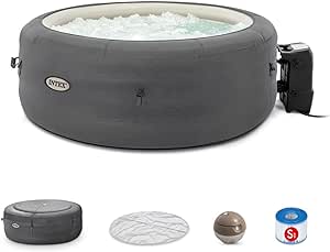 INTEX 28483E SimpleSpa Bubble Massage Spa: includes Insulated Cover – Built-in QuickFill Inflation – Soothing Jets – 4 Person Capacity – 77" x 26"