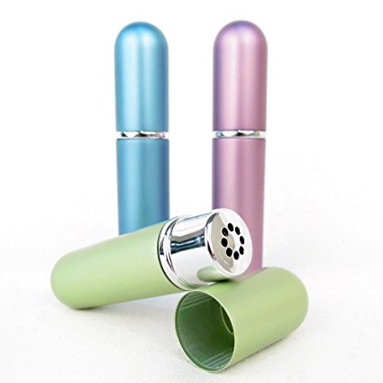 Set of 3 Lavender, Blue & Green Empty Essential Oil Personal Inhaler Refillable Aluminum and Glass With Removable Bottle by Rivertree Life