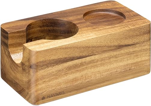 Navaris Wood Coffee Tamper Station - 51mm Tamper Holder for Espresso Machine Accessories - Wooden Portafilter Stand for Kitchen, Bar, Restaurant, Cafe