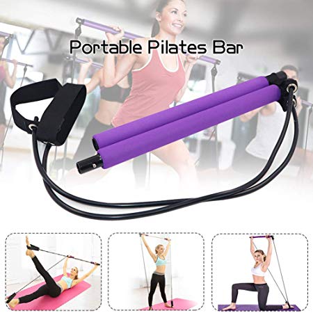 Portable Pilates Bar Kit with Resistance Band, Portable Home Gym Workout Package,Yoga Pilates Stick Exercise Bar with Foot Loop for Home Gym,Total Body Workout