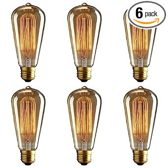 Vintage Edison Bulb (Pack of 6) - Squirrel Cage Filament Lamp - Dimmable, E26 260 Lumens, ST64 - Teardrop Top, Antique Incandescent Clear Glass Light, For Chandeliers Wall Sconces Pendant Lighting