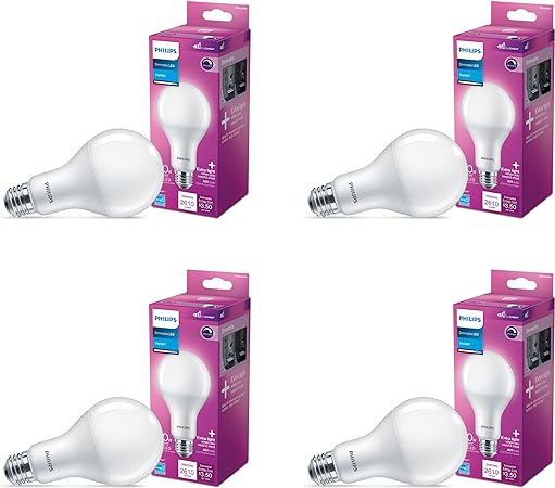 Philips LED High Lumen 150 Watt LED A21 Frosted Light Bulb, Dimmable, EyeComfort Technology, 2610 Lumen, Daylight (5000K), 29W=150W, E26 Base, (571505) 4-Pack
