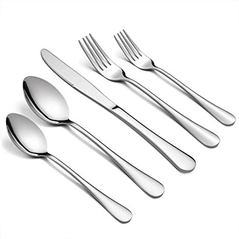Silverware Set, 40-Piece Flatware Set, E-far Stainless Steel Eating Utensils Service for 8, Dinner Knives/Forks/Spoons, Simple & Classic Design, Mirror Polished & Dishwasher Safe
