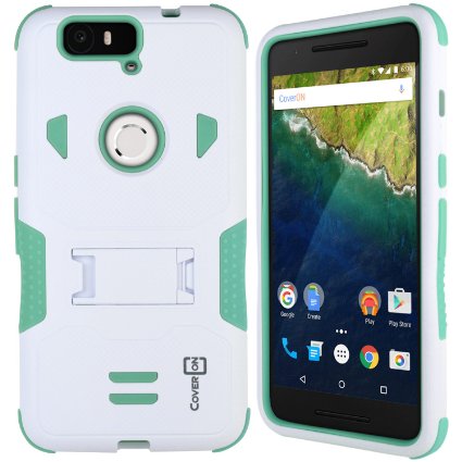 Nexus 6P Case, CoverON® [DuraShield Series] Drop Proof Phone Cover Grip   Bumper   Stand Hybrid Case For Google Nexus 6P - Teal & White