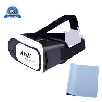 Atill 3D VR Virtual Reality Headset 3D Glasses For 3D Movies and Games(Focal and Pupil Distance Adjustable Headset for iPhone Samsung Moto LG Nexus HTC, Black/White)