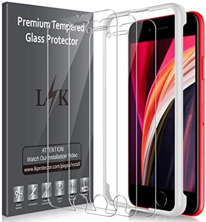 [3 Pack] L K Screen Protector for iPhone SE (2020) / iPhone SE2 [4.7 inch] Tempered Glass [Installation Kit Included] HD Clear Anti-Scratch, Bubble Free [ONLY for iPhone SE 2020]