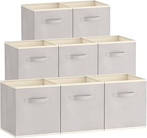 Lifewit 11 Inch Cube Storage Bins, 8 Packs Storage Cubes Foldable Decorative Fabric Storage Baskets for Organizing Home Organizers with Handles for Shelves, Closet, Light Gray