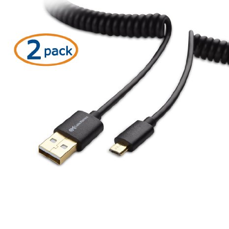 Cable Matters (2-Pack) Gold-Plated Coiled USB to Micro-USB Charge & Sync Cable - 6 Foot Stretched Length