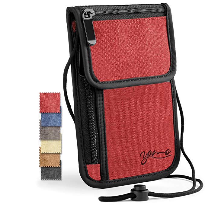 Passport Holder- by YOMO. RFID Safe. The Classic Neck Travel Wallet. (Red-Deluxe)