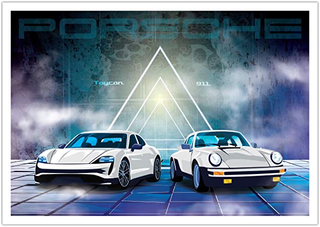 Porsche 911 Taycan Custom Poster Print Paper Wall Art and Decor (Multiple Colors) (12" x 8", White)