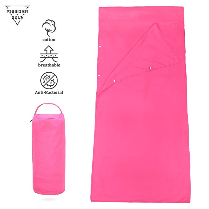 Forbidden Road Sleeping Bag Liner Cotton Sleep Sheet Sleep Sack Camping Travel Liner Lightweight with Pillow Cover Soft Healthy Clean Extreme Roomy - 2 Sizes 4 Colors