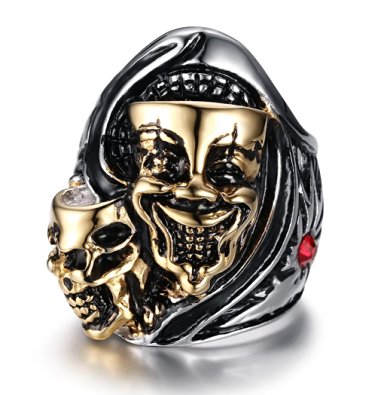 Men's Vintage Gothic Stainless Steel Skull Clown Engraved Biker Ring Band Punk Knight Jewelry Silver Gold