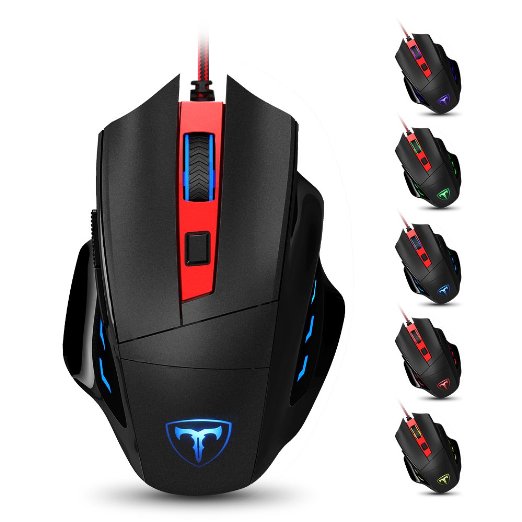 Teswell 6400 DPI High Precision Programmable Laser Gaming Mouse for PC, 6 Programmable Buttons, Adjustable LED Backlit - Red