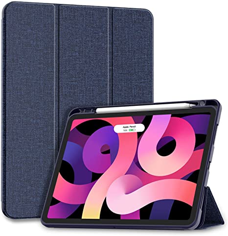 Soke iPad Air 4 Case 10.9 Inch 2020 / iPad Pro 11 2018 with Pencil Holder - [Full Body Protection   Apple Pencil Charge  Auto Sleep/Wake], Soft TPU Back Cover for 2020 New iPad Air 4th Gen,Dark Blue