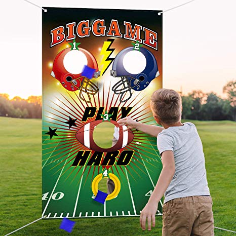 Football Toss Game with 3 Bean Bags, Football Party Banner for Kids Football Theme Birthday Party Decorations and Supplies