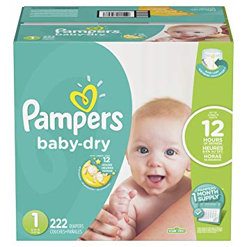 Pampers Baby-Dry Disposable Diapers Size 1, 222 Count, ONE Month Supply