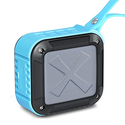 Portable Bluetooth Speaker, ATESSON Waterproof Outdoor and Shower Wireless NFC Speaker, Built-In Mic, Pair With All Bluetooth Devices, 3.5mm Audio Jack, 10 Hours Playtime, Blue