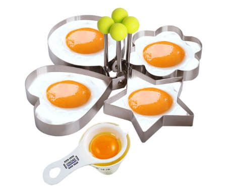 Fried Egg Mold Pancake Rings Premium Stainless Steel Egg Shaper Ring with Egg Separator Kitchen Tool for Kids and Lovers