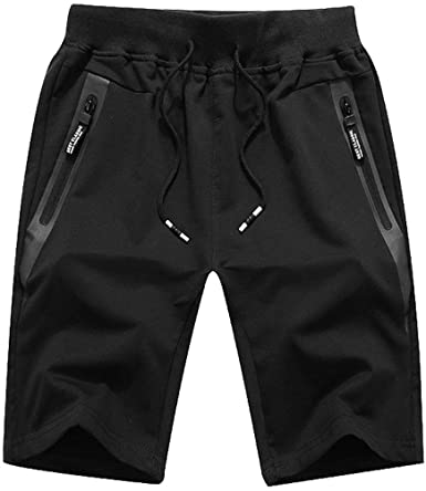 WOTHONPIS Men's Workout Shorts Lightweight Joggers Shorts Casual Cotton Shorts Drawstring with Zipper Pockets
