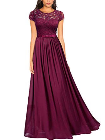 Miusol Women's Elegant Lace Wedding Bridesmaid Maxi Dress