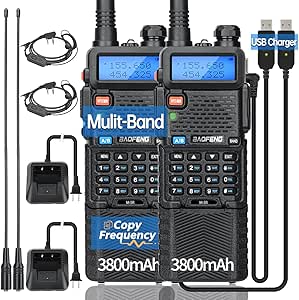 BAOFENG Ham Radio M-5R Handheld Two Way Radio (Upgraded of UV-5R) Long Range Walkie Talkies for Adults,Copy Frequency, AirBand 5RX Radio with USB Charger 771 Antenna Earpiece 3800mAh Battery(2 Pack)