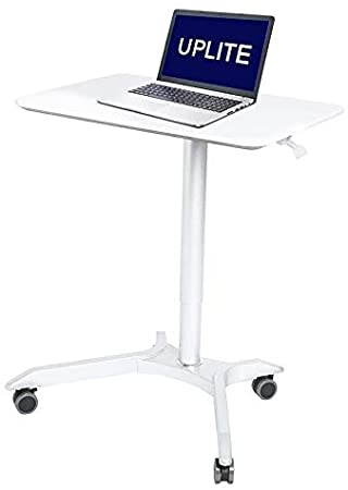 Uplite Mobile Gas Spring Laptop Sit Stand Desk Rolling Cart Computer Standing Workstation with Locked Casters, 29.1” to 44.9” Height Adjustable White