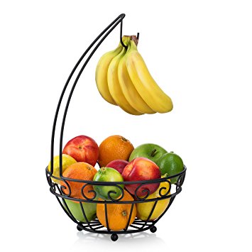 Francois et Mimi Fruit Tree Bowl Basket with Banana Hanger, Black