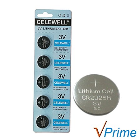 CELEWELL 5 Pack CR2025 3V Battery Lithium Coin Cell 170mAh