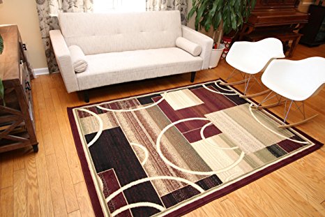 Generations Brand New Contemporary Modern Square and Circles Area Rug, 2' x 3', Red/Burgundy