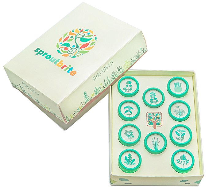 Herb Garden Seed Kit - a Gardening Kit - by Sproutbrite including 10 Organic Easy to Grow Varieties