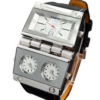 Oulm Replicate Dial Quartz Hours Men Bussiness Sport Wrist Watch Three Time Display
