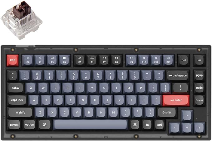 Keychron V1 QMK/VIA Custom Wired Mechanical Keyboard, 75% Layout Programmable Marco with Hot-Swappable K Pro Brown Switch, PBT Keycaps, RGB Backlit Keyboard for Mac Windows Linux, Translucent