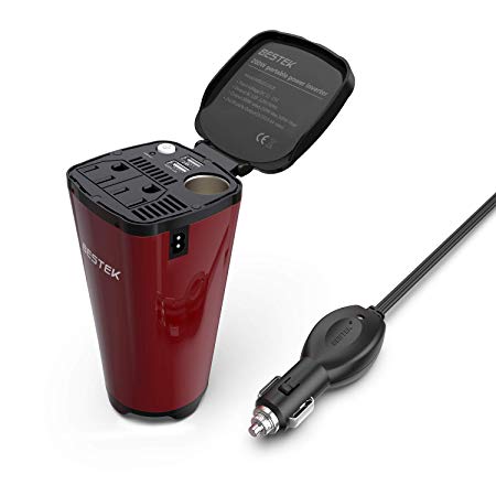 BESTEK 200W Car Power Inverter with 2 AC Outlets and 4.5A Dual USB Charging Ports Car Adapter with Car Cigarette Lighter Socket … (Red)